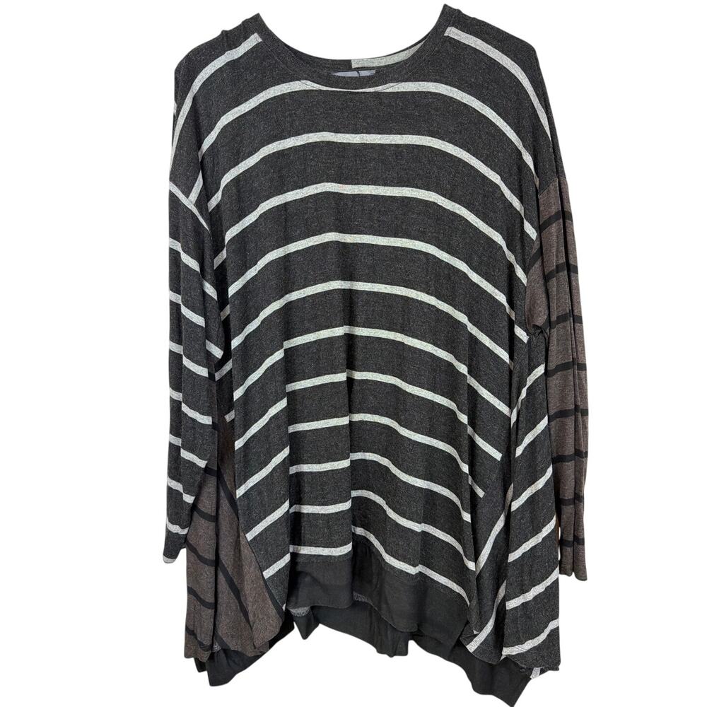 Alembika Striped Drop Shoulder Tunic Top Gray Brown Colorblock Israel L